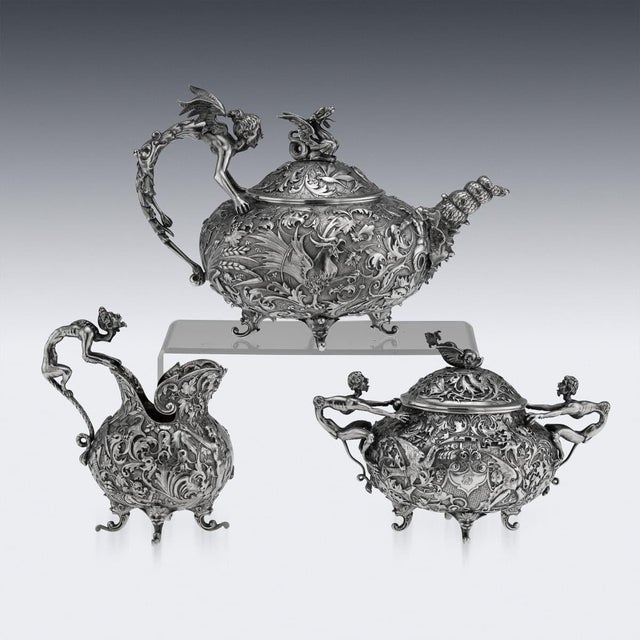 Antique Italian Silver Three Piece Tea Set by G.Accarisi, 1890, Set of 3 For Sale - Image 4 of 18