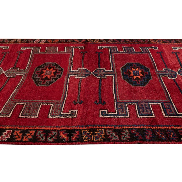 Textile Vintage Turkish Handmade Red Tribal Wool Runner For Sale - Image 7 of 10