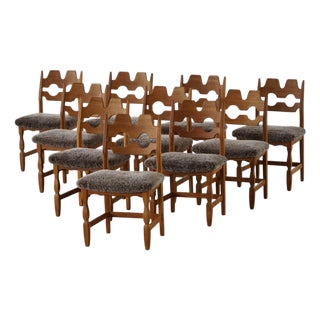 Vintage Razorblade Chairs in Oak and Lambswool by Henning Kjærnulf, 1960s, Set of 10 For Sale