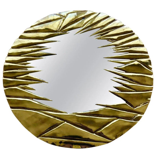 French Brass Artisanal Mirror by Alain Chevert For Sale - Image 10 of 10