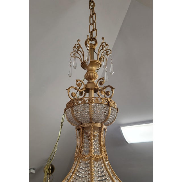 Mid 20th Century Palatial Vintage French Style Bronze & Crystal Basket Chandelier For Sale - Image 5 of 18