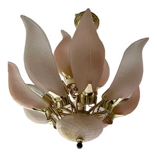 Blush Colored Petal Motif Italian Glass Chandelier For Sale