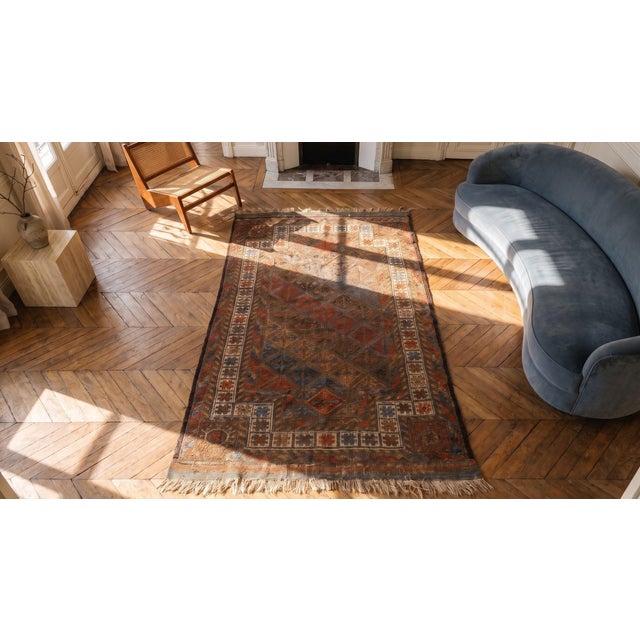 1890s Brown Tribal Islamic Prayer Antique Baluch Turkmen Rug 3'0" X 5'3" Handknotted Wool Carpet For Sale - Image 10 of 10