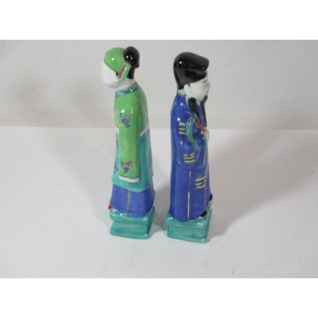 Vintage Chinese Hand Painted Figurines - Set of 2 For Sale - Image 4 of 8