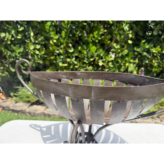 Ebony Vintage Wrought Iron Leaf Form Pedestal Centerpiece Bowl For Sale - Image 8 of 12