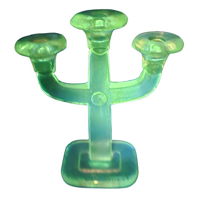 Uranium Glass Triple Candleholder by Oscar De La Renta, 1980s For Sale