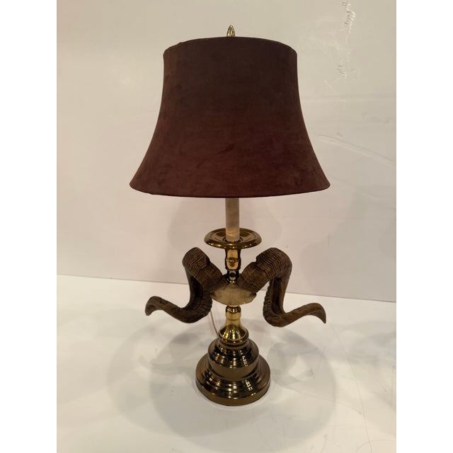 Rustic Faux Horn & Brass Table Lamps -a Pair For Sale - Image 3 of 7
