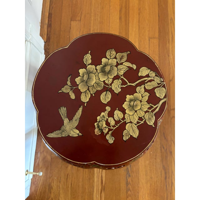 Chinoiserie Mid 20th Century Red Chinoiserie Low Stool For Sale - Image 3 of 8