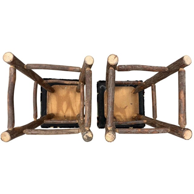 1990s Rustic Log Wood Bar Stools Set of 2 25" Cabin Lodge Style Heavy Solid For Sale In Portland, OR - Image 6 of 11