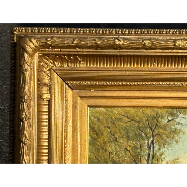Wood Exceptional + Original 19th C. English School Oil on Canvas in Bold Gilt Frame For Sale - Image 7 of 11