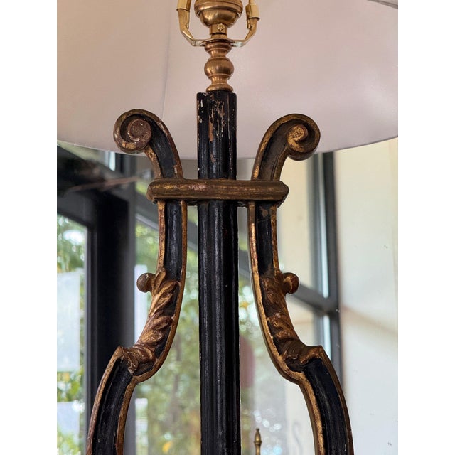 Vintage Italian Ebonized and Gilt Lyre Form Lamp For Sale - Image 9 of 12