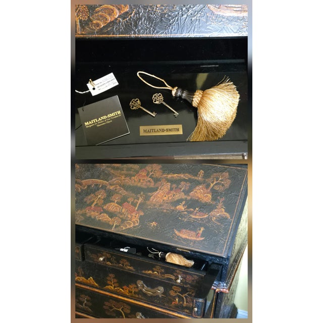 Chestnut Maitland-Smith Chinoiserie Secretary Slant Front W/Bonnet Top Mirrored Doors Stunning For Sale - Image 8 of 18