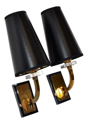 Maison Jansen Wall Sconces French Mid-Century Modern Brass & Gun Metal - a Pair