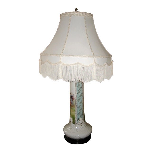 Antique Lamp With Custom Made Shade For Sale