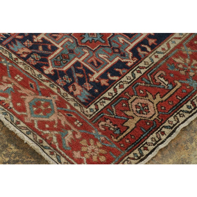 Persian Antique Persian Heriz Karaja Rug, Triple Medallion in Red and Navy - Rug & Kilim For Sale - Image 3 of 7