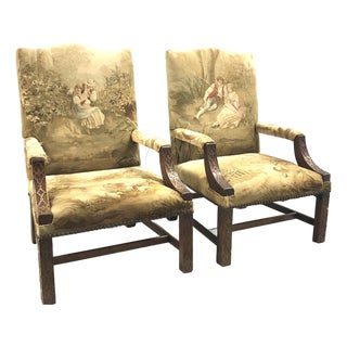 George III Gainsborough Child's Aubusson Upholstered Arm Chairs - A Pair For Sale