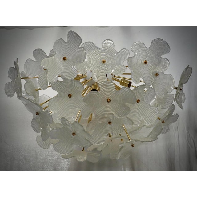 Murano Sputnik Semi Spherical White Glass and Brass Chandelier and Pendant For Sale - Image 9 of 9