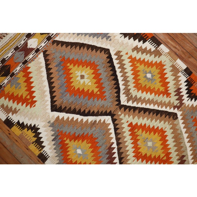 Vintage Geometric Orange Turkish Kilim - 3'3" x 5'1" For Sale In New York - Image 6 of 9