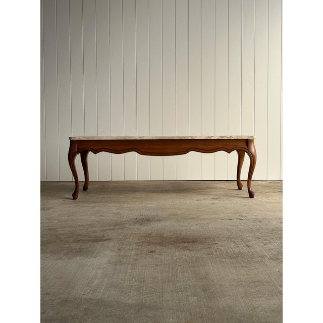 Brown Vintage French Provincial Coffee Table With Brecciated Marble Top, C. 1950s For Sale - Image 8 of 16