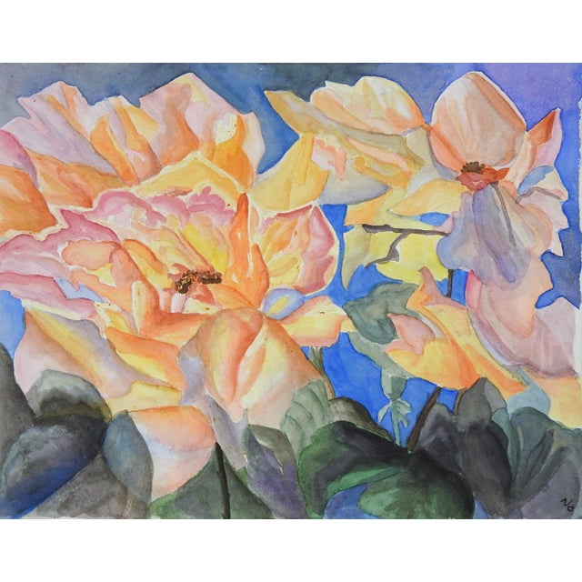 Late 20th century impressionist watercolor on paper landscape painting with bonus abstract floral painting on verso....