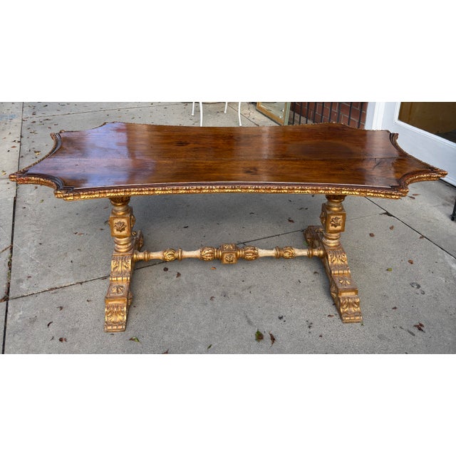 19th Century Antique Italian Walnut & Giltwood Dining or Center Table For Sale - Image 5 of 6