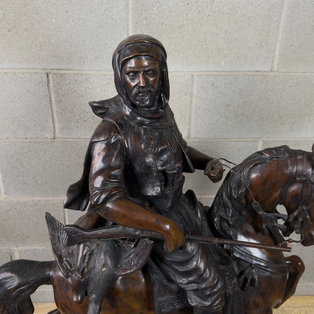 Brown De Martino, Large Sculpture of Hunter on Horseback, 20th Century, Bronze For Sale - Image 8 of 18