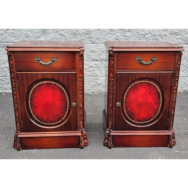 Pair Regency Magogany Tooled Leather Inset Front Side Cabinets For Sale - Image 9 of 11