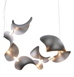 Dune 6 Spiral Chandelier in Aluminum with Silver Anodized Finish by Moss Objects