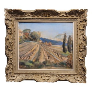 French School Artist, Vineyard in Provence, Early 20th Century, Pastel on Paper, Framed For Sale