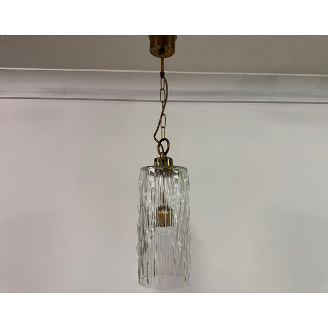 Metal Vintage Ice Glass and Brass Pendant, 1960s For Sale - Image 7 of 11