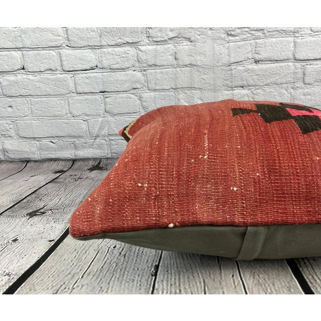 20 x 20 Kilim Pillow Turkish Cushion Natural Red Pillow Cushion Cover For Sale - Image 4 of 4