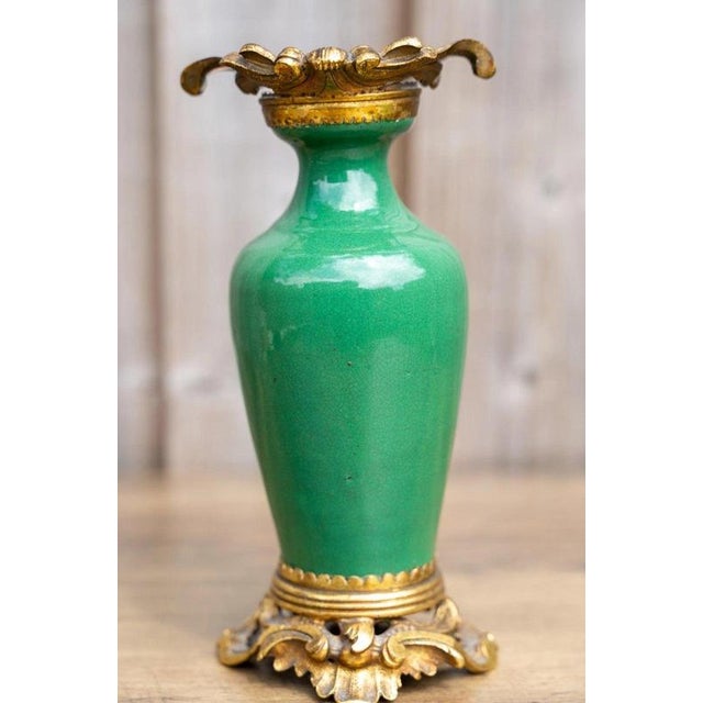 19th Century Antique 19th Century Qing Chinese Green Crackle Glaze Porcelain & Ormolu Vase For Sale - Image 5 of 18