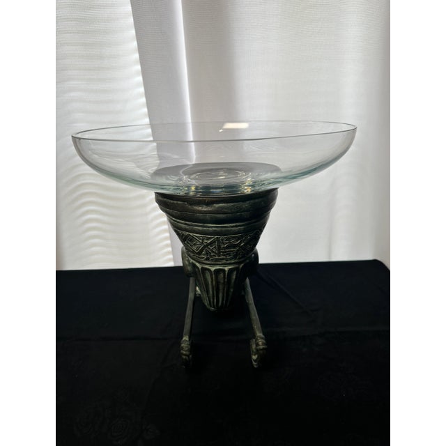 Art Nouveau Vintage Castilian Imports Bronze Camel Cornucopia Pedestal With Crystal Bowl For Sale - Image 3 of 9