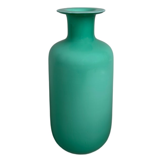 De Wan Opaline Green Murano Glass Vase, 1970s For Sale