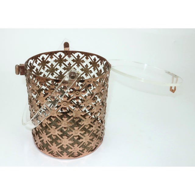 Pierced Metal Filigree & Lucite Cylinder Box Handbag, 1950's For Sale - Image 9 of 14