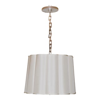 Visual Comfort Barbara Barry Large Simple Scallop Soft Silver Silk Shade Pendant Chandelier For Sale