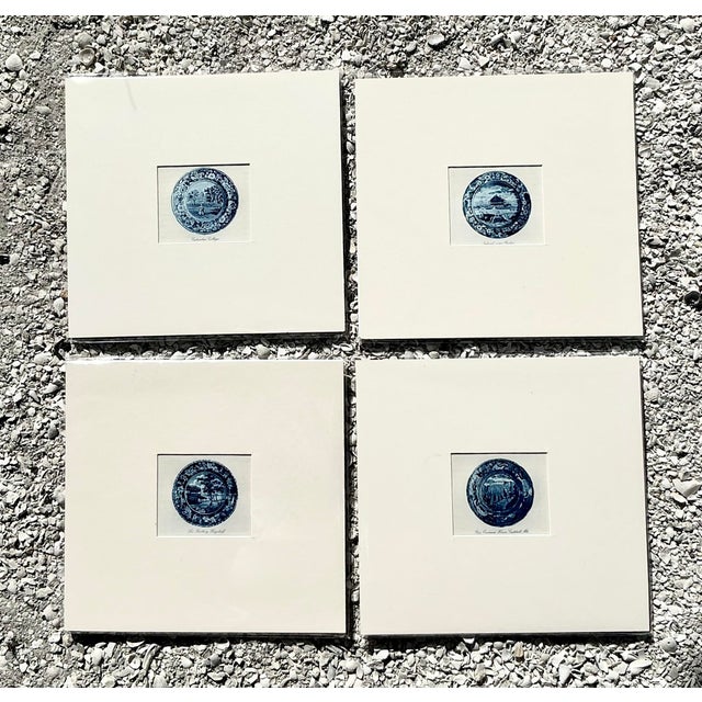 This elegant set of four vintage prints celebrates the timeless beauty of 19th-century blue and white transferware. Each...