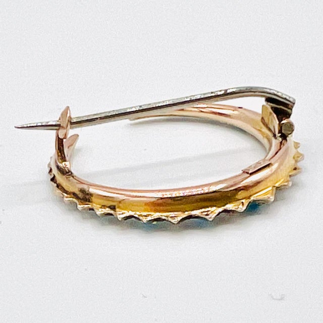 Antique 9ct Gold, Turquoise and Natural Seed Pearl Crescent Brooch, 1900s For Sale - Image 6 of 9