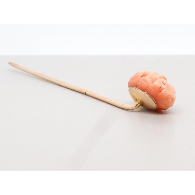 Vintage 10k Gold & Carved Coral Bead Stickpin For Sale - Image 12 of 12