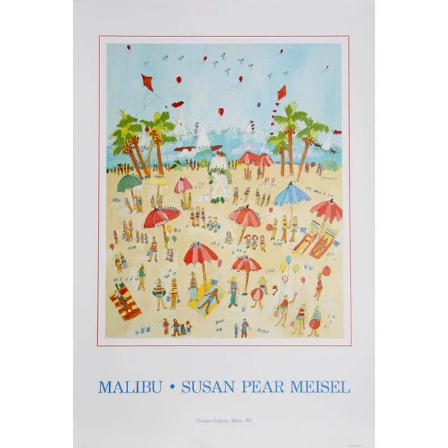Covering the sand, various groups of beachgoers enjoy the warm climate of Malibu, California in this Susan Pear Meisel...
