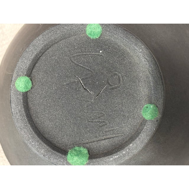 Late 20th Century Late 20th Century Signed Studio Pottery Matte Black Wabi-Sabi Footed Bowl For Sale - Image 5 of 14