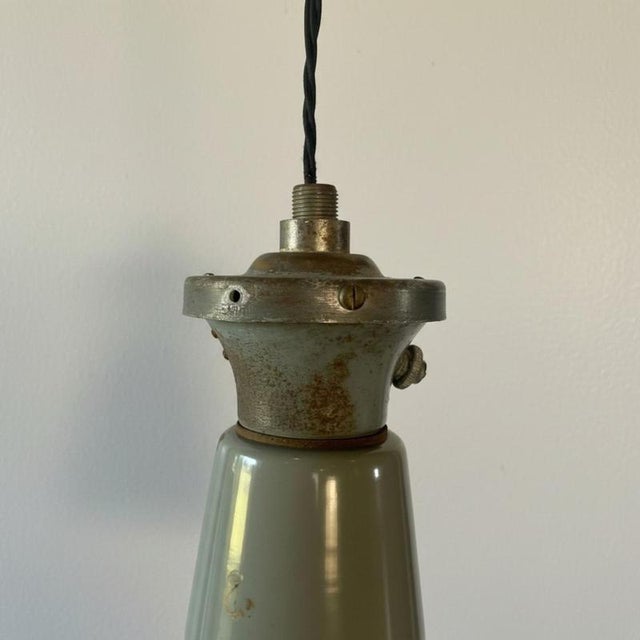 Vintage Industrial Grey Enamel Pendant Light from Benjamin For Sale - Image 4 of 7