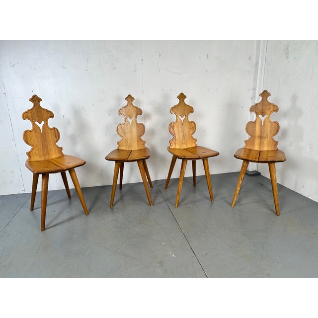 Tiroler Brutalist Handmade Wood Dining Chairs, 1960s, Set of 4 For Sale - Image 9 of 10