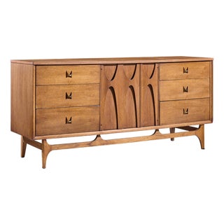 Broyhill Brasilia Mid Century Walnut and Brass Lowboy Dresser For Sale