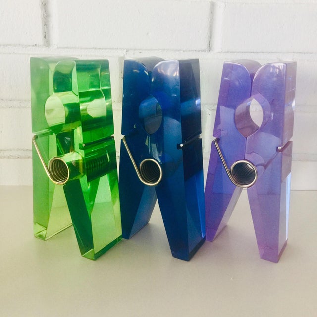 Memphis Group Rainbow Giant Lucite Pop Art Clothespins - Set of 6 For Sale - Image 4 of 12