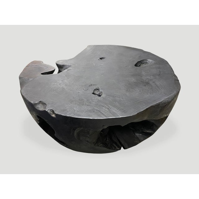 Andrianna Shamaris Drum Shaped Charred Teak Wood Coffee Table For Sale - Image 14 of 18