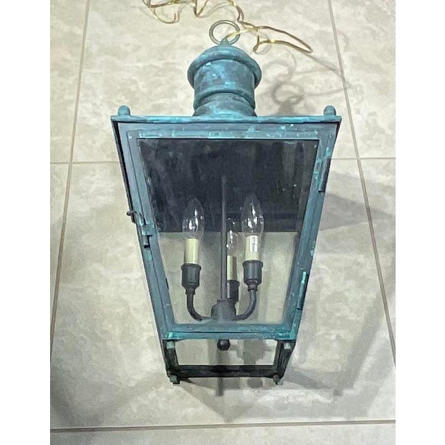 Vintage Solid Copper and Brass Hanging Lantern / 12”x 12”x 23” High For Sale - Image 15 of 17