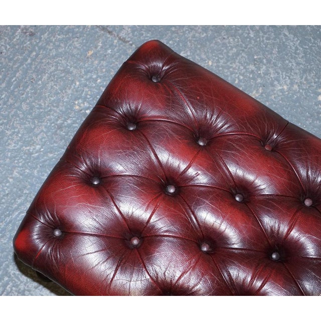 Animal Skin Vintage Burgundy Leather Chesterfield Queen Anne Legs Ottoman For Sale - Image 7 of 13