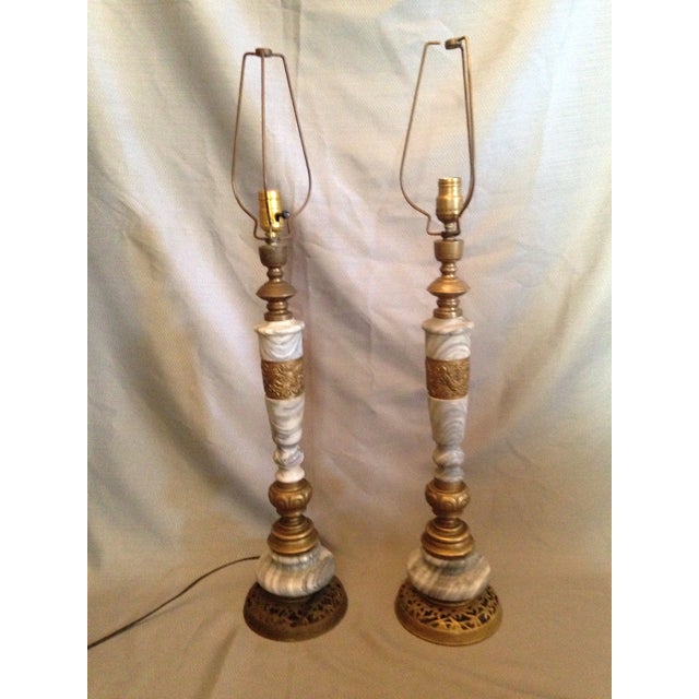 Vintage Etched Brass and Marble Asian Table Lamps a Pair Chairish
