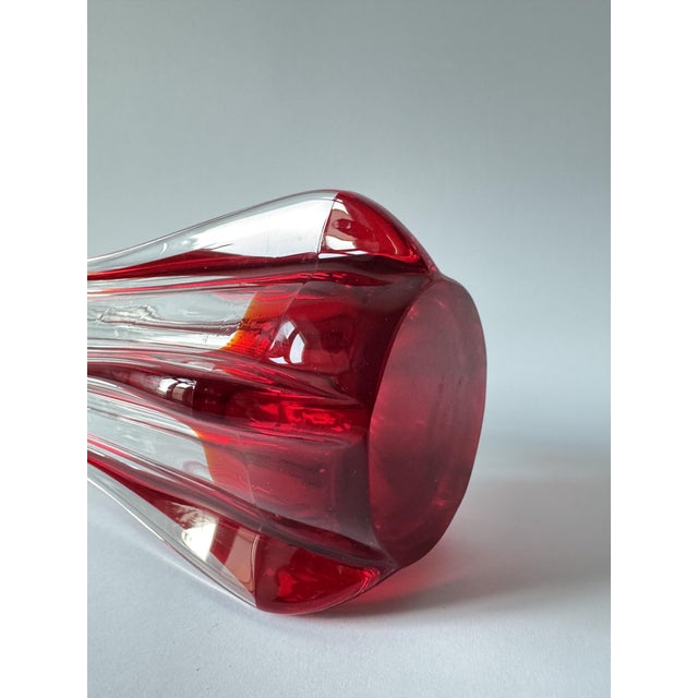 Large Mid-Century Modern Sculptural Ruby Red and Clear Art Glass Vase, 1960s For Sale - Image 12 of 17